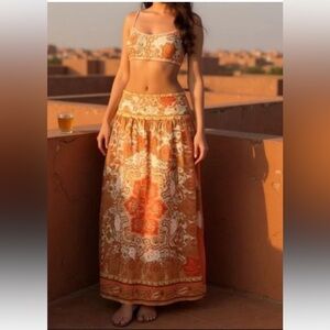 House of Harlow 1960 Linen 2 Piece Maxi Skirt
Halter Crop Top Stretch Smoked